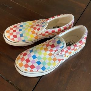 Like new rainbow checkers Vans slide-ons